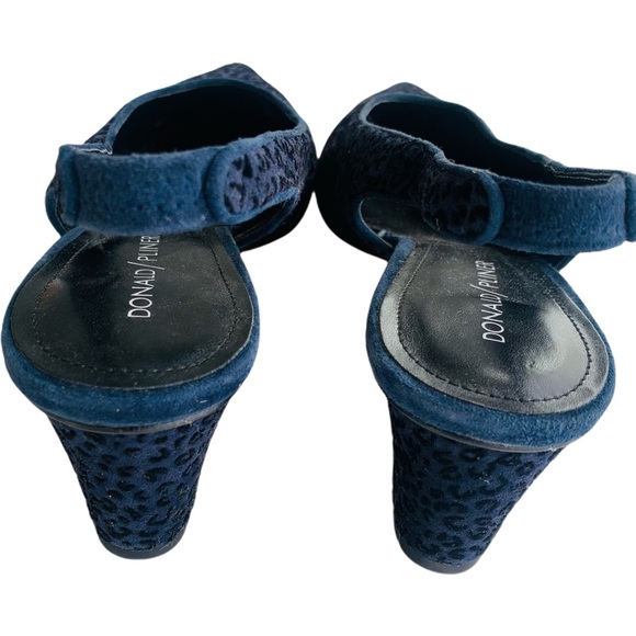 NWOB DONALD J. PLINER 9.5 dark blue leopard print kitten heel mules - Picture 5 of 6